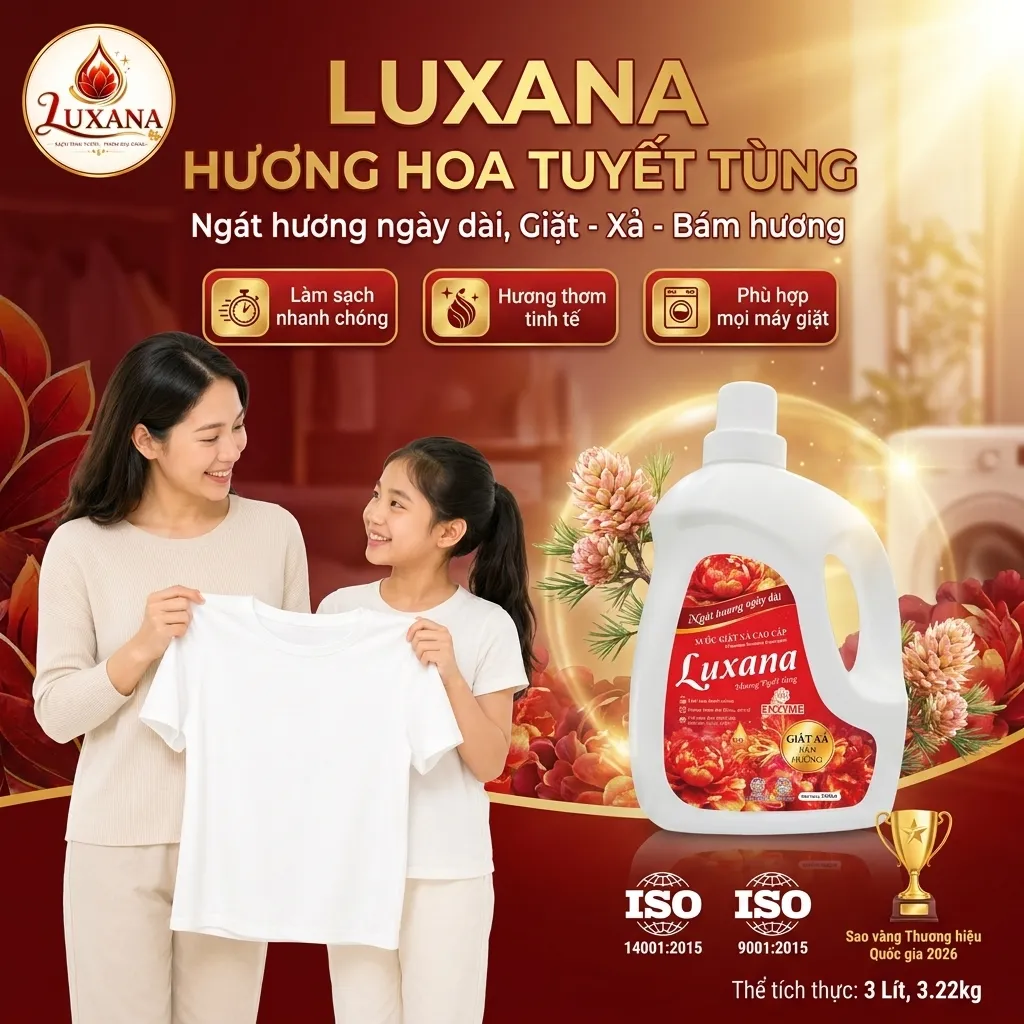 Nước giặt xả Luxana Hương hoa Tuyết tùng Can 3 lít - Trọng lượng 3,22Kg 1 Nước giặt xả Luxana hương hoa tuyết tùng can 3 lít